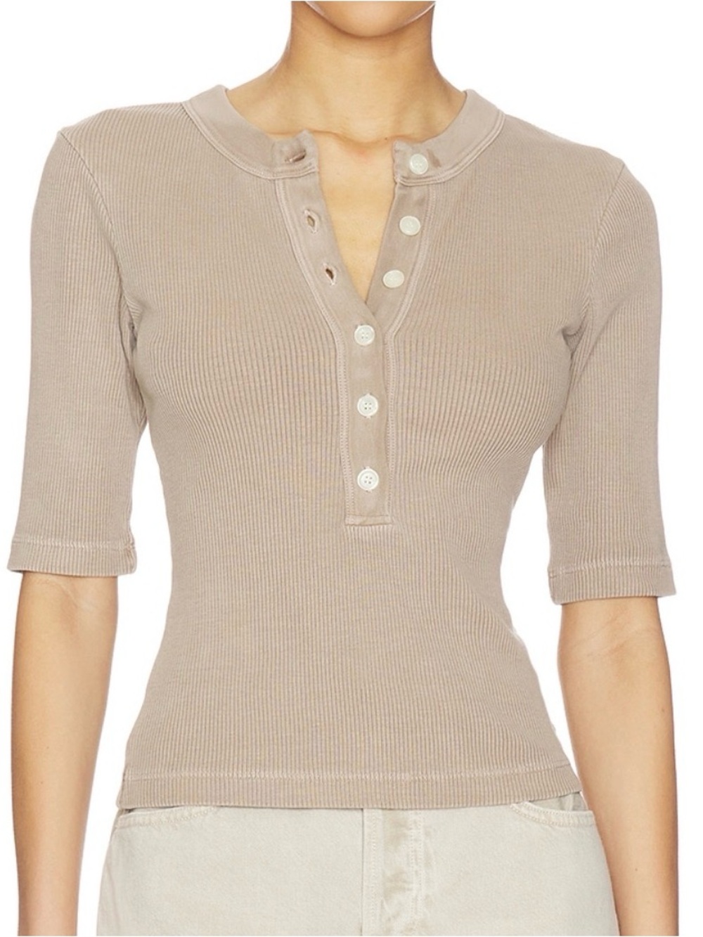 Nali Short Sleeve Henley Top in Sandatlas